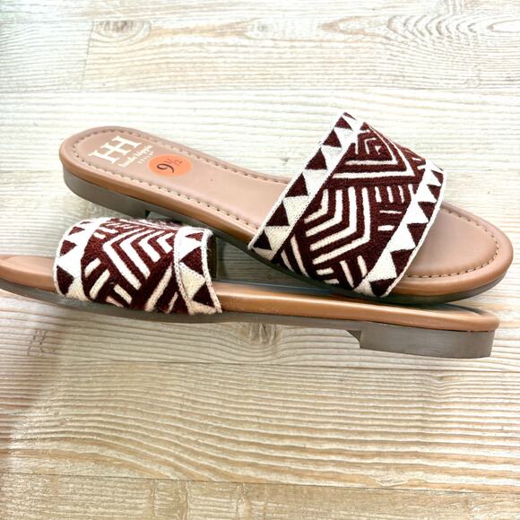 Haute Hippie Aztec‎ Embroidered Slide Sandals | Dark Brick Red Size 9.5 - Picture 3 of 5